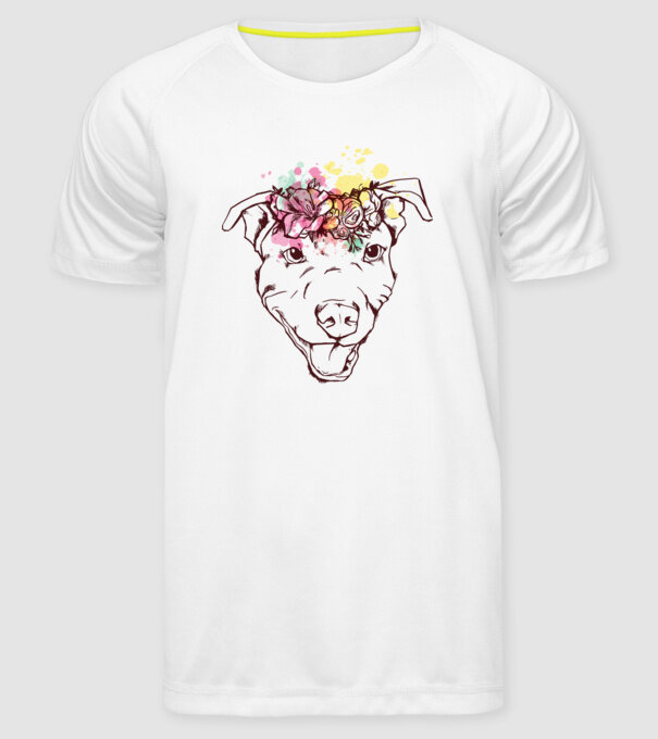 Floral Pitbull model alb pe tricou