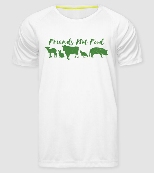 Friends Not Food Vegan model alb pe tricou