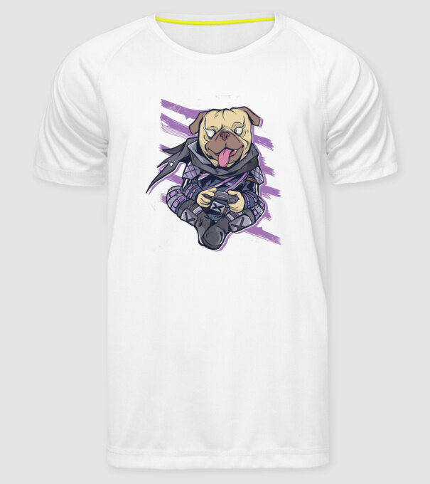 Mops Gamer tricou amuzant cu câine model alb pe tricou