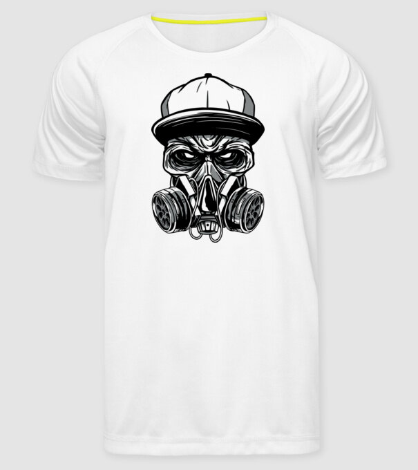 Mască de gaz Craniu model alb pe tricou