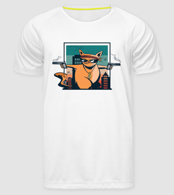 Pisică Gangster model alb pe tricou