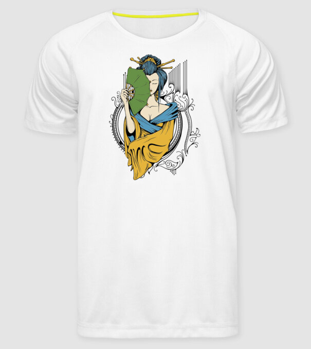Geisha cu evantai 2 model alb pe tricou