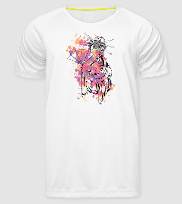 Geisha cu evantai model alb pe tricou