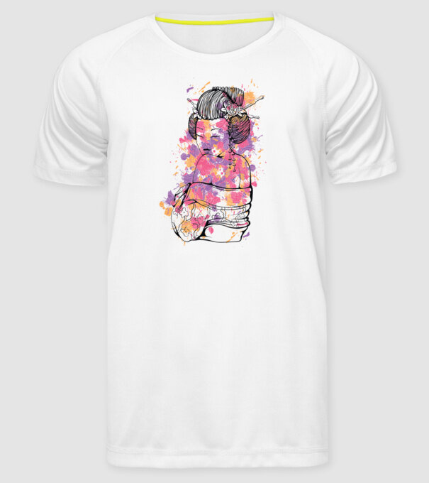 Geisha colorată model alb pe tricou