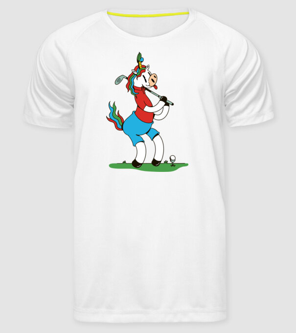 Unicorn jucător de golf model alb pe tricou