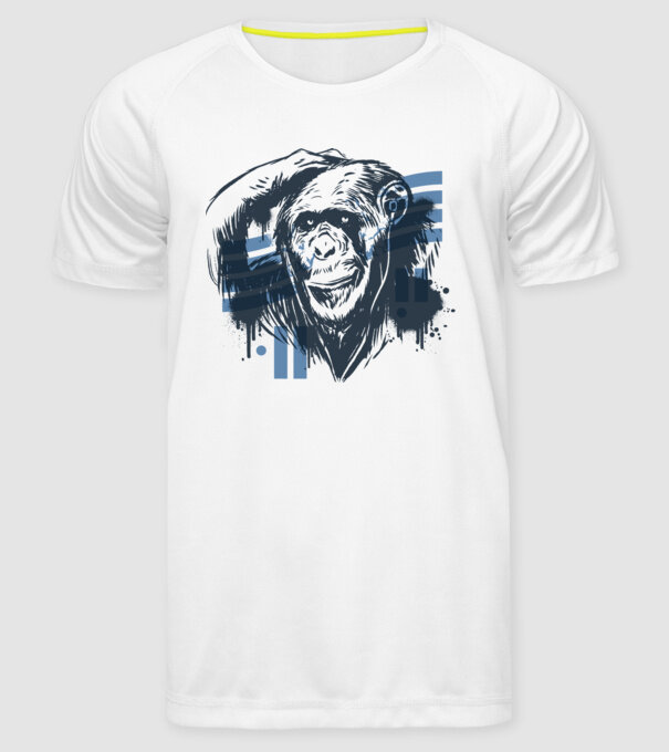 Maimuța gânditoare model alb pe tricou