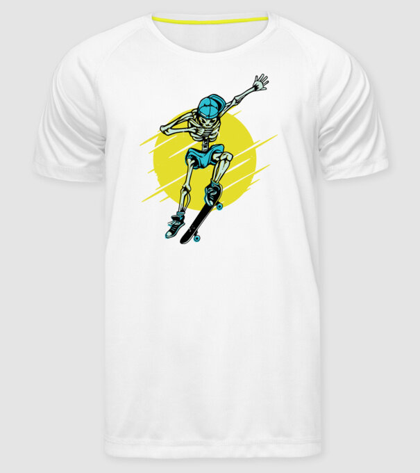 Schelet Skateboarder model alb pe tricou