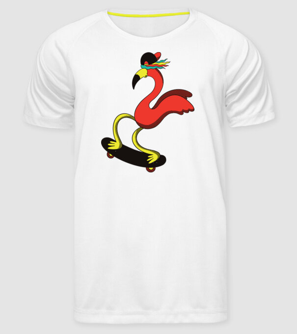 Flamingo Skateboarder model alb pe tricou