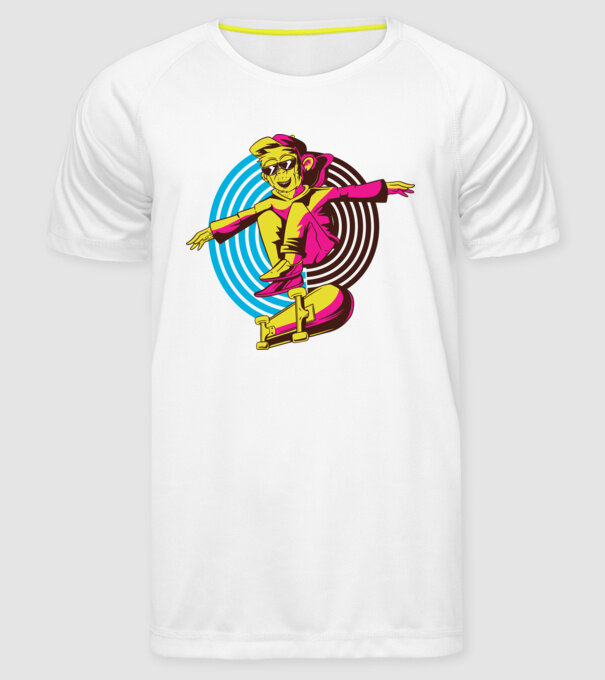 Maimuță Skateboarder model alb pe tricou