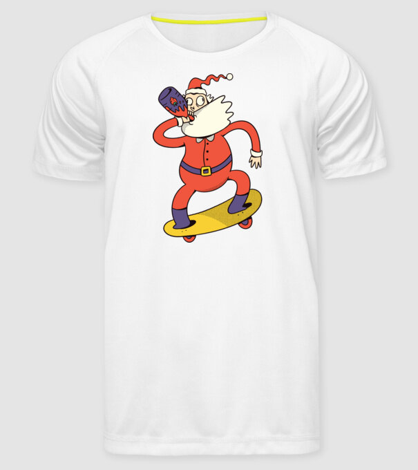 Moș Crăciun Skateboarder model alb pe tricou