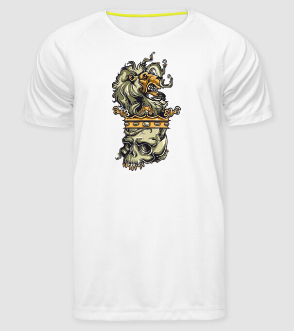 Half Lion Half Skull model alb pe tricou