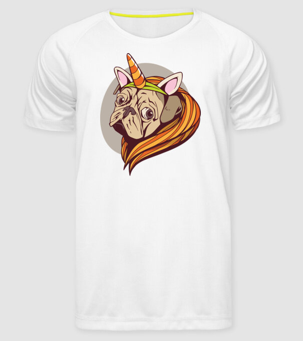 Halloween Mops în costum de Unicorn model alb pe tricou