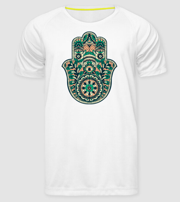 Mână Hamza - Mâna lui Dumnezeu Mandala model alb pe tricou