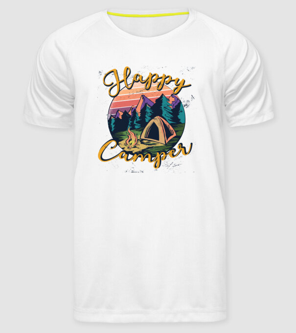 Happy Camper tricou camping model alb pe tricou