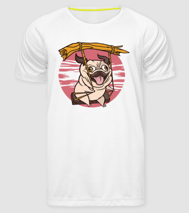 Mops cu leagăn model alb pe tricou