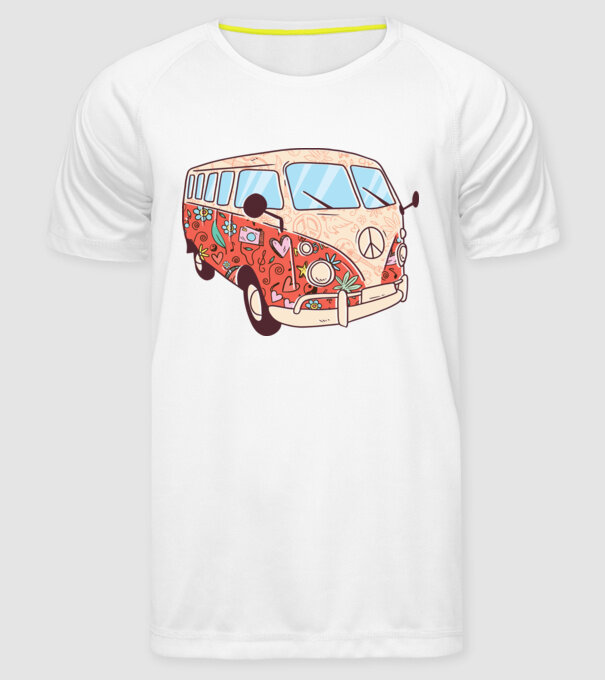 Tricou microbuz hippi retro model alb pe tricou