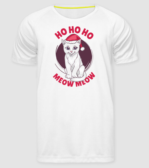 Ho Ho Ho Ho Ho Ho Ho Meow Meow Crăciun cu pisică model alb pe tricou