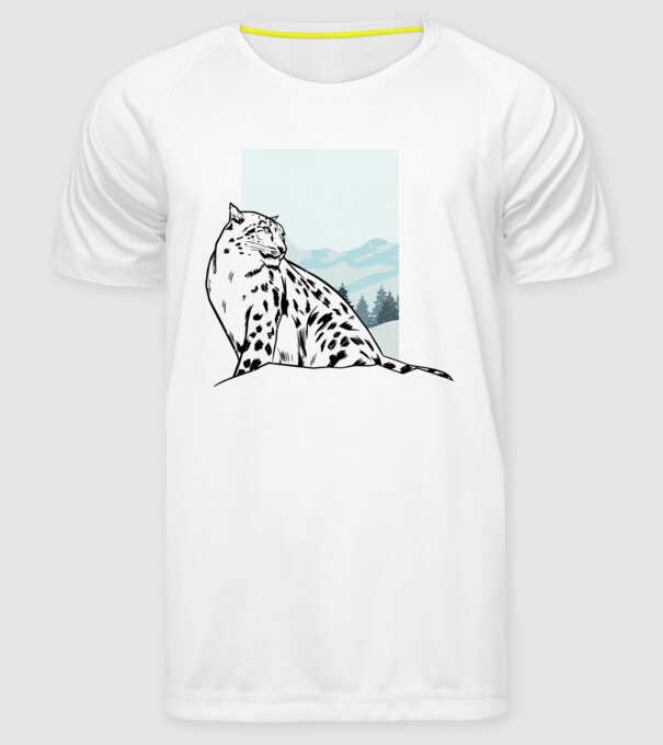 Leopard de zăpadă pisică mare model alb pe tricou