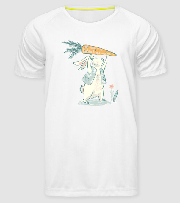 Iepuraș de Paște cu morcov model alb pe tricou