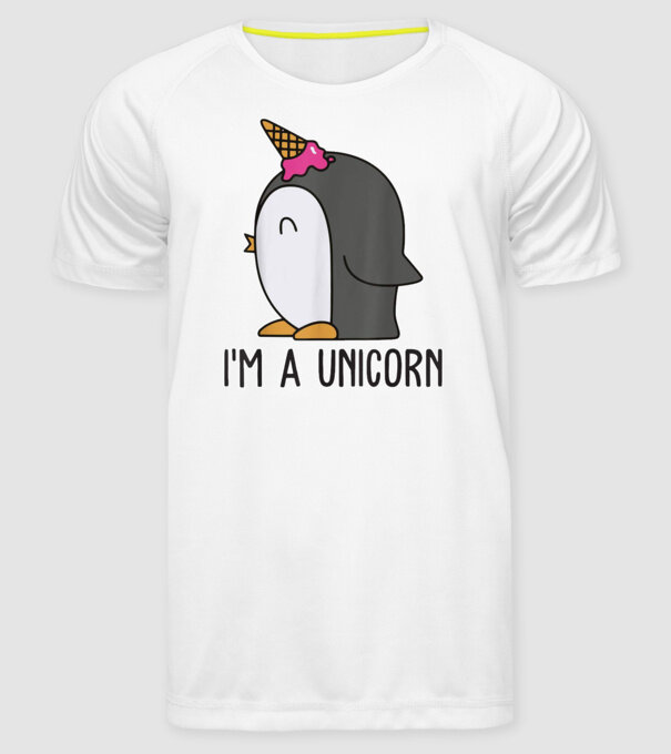 'I''m a unicorn - penguin' model alb pe tricou