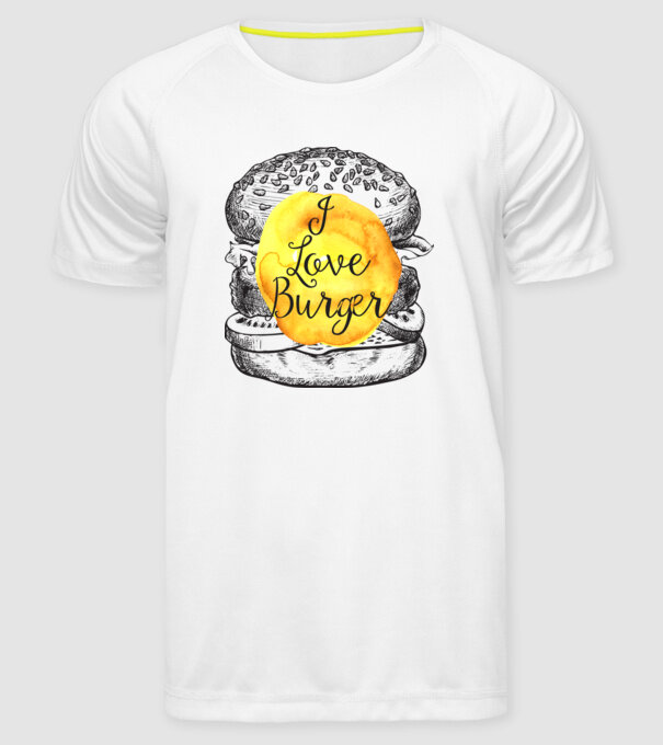 I love burger model alb pe tricou
