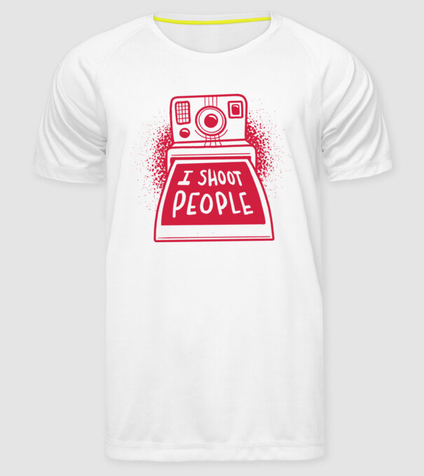 I shoot people - Fotograf model alb pe tricou