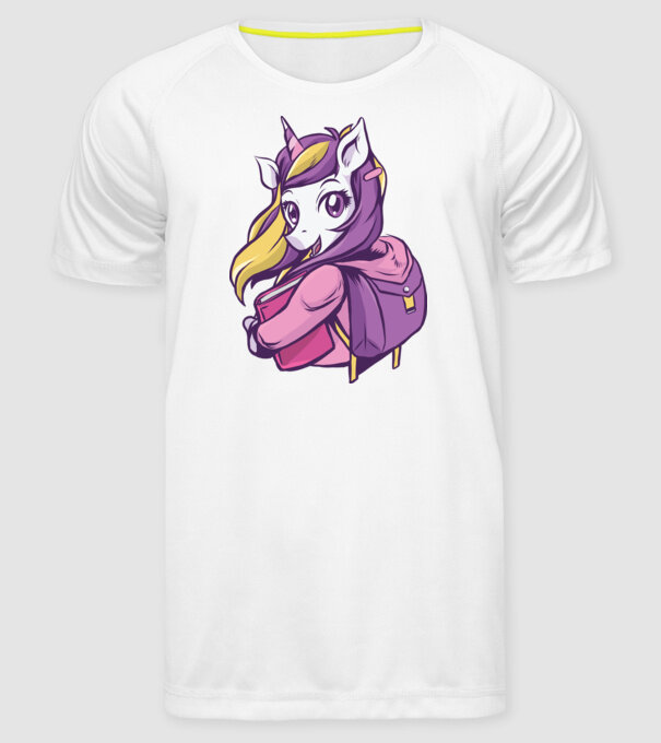 Școlăriță Unicorn model alb pe tricou