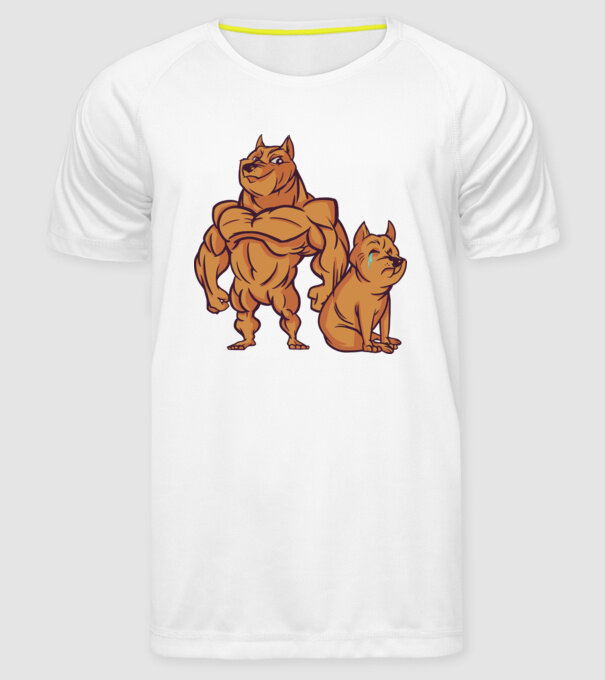 Câine musculos model alb pe tricou