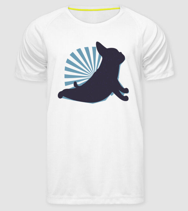 Mops Yoga model alb pe tricou