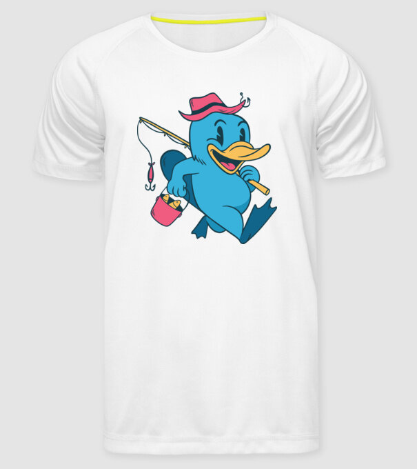 Pescar ornitorinc model alb pe tricou