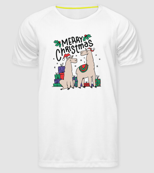 Alpaca de Crăciun model alb pe tricou