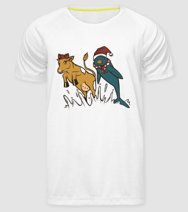 Delfin și Vacă de Crăciun model alb pe tricou