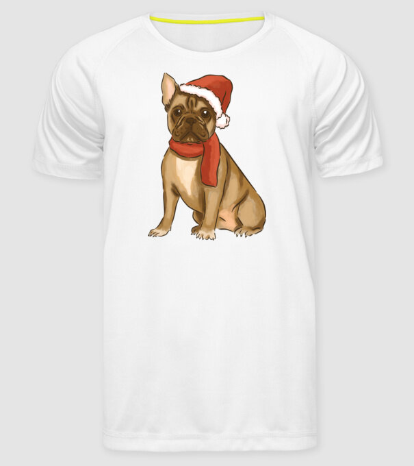 Bulldog francez de Crăciun model alb pe tricou