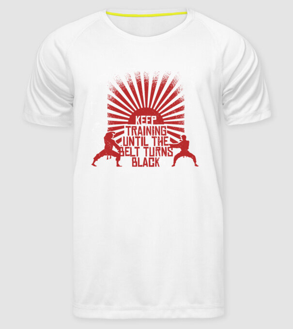 Keep Training until the Belt turns black model alb pe tricou