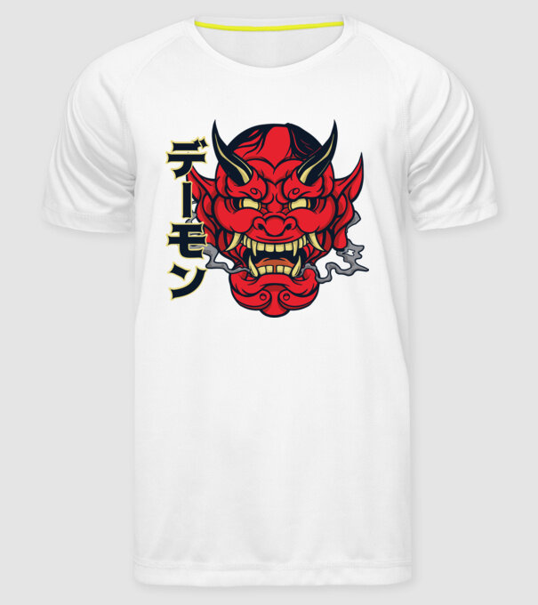 Mască demon chinez model alb pe tricou