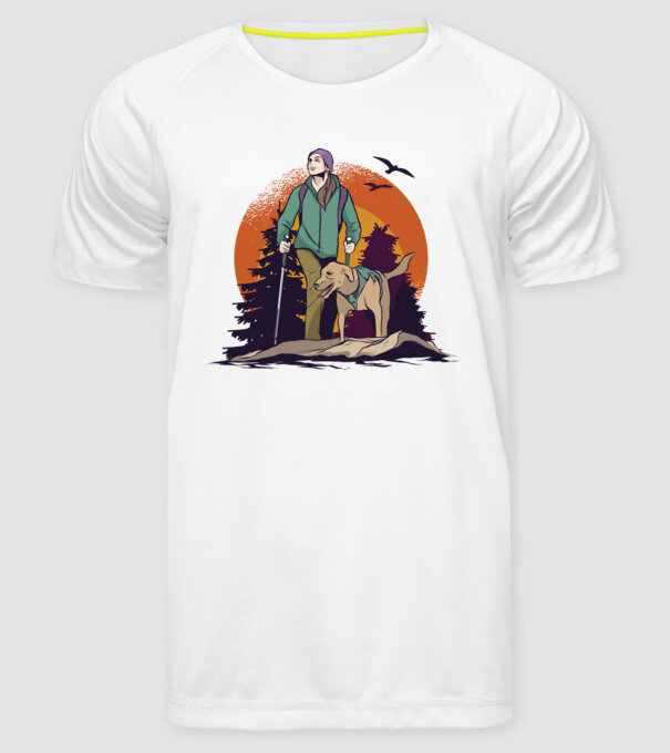 Excursie cu câine model alb pe tricou