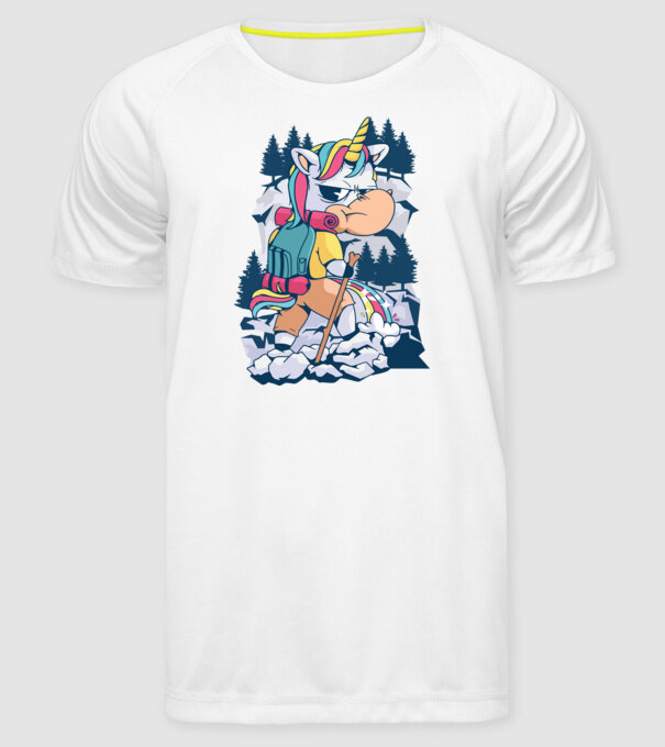 Unicorn excursionist pipi model alb pe tricou