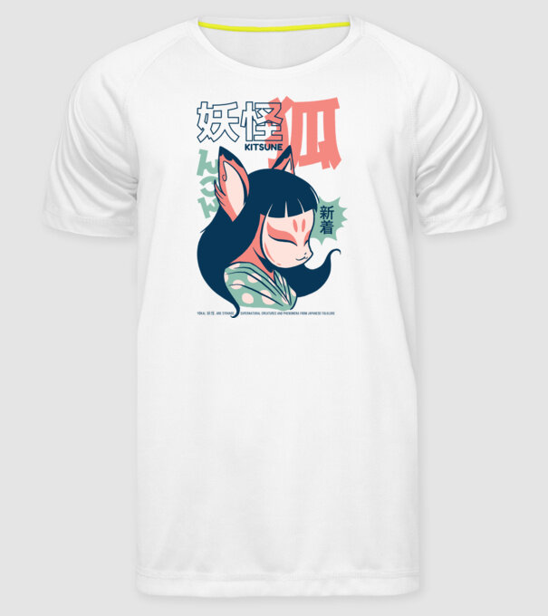 Kitsune Yokai Anime model alb pe tricou