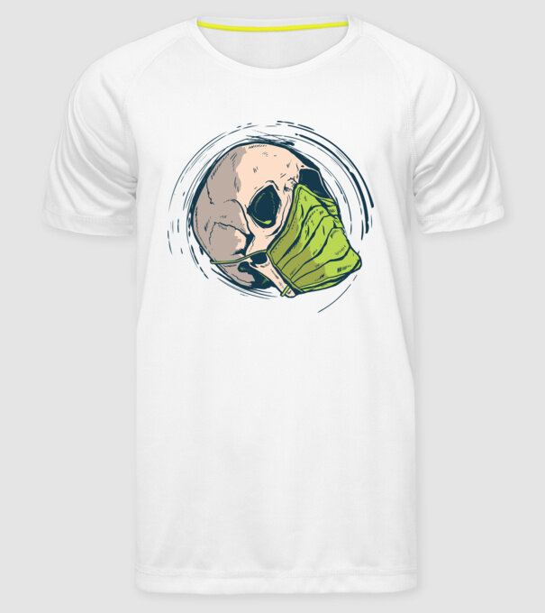 Craniu cu mască model alb pe tricou
