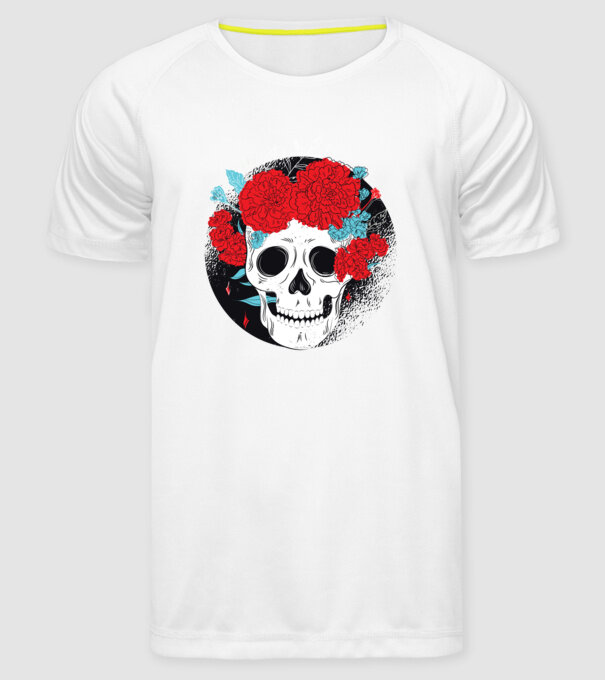 Craniu cu flori model alb pe tricou