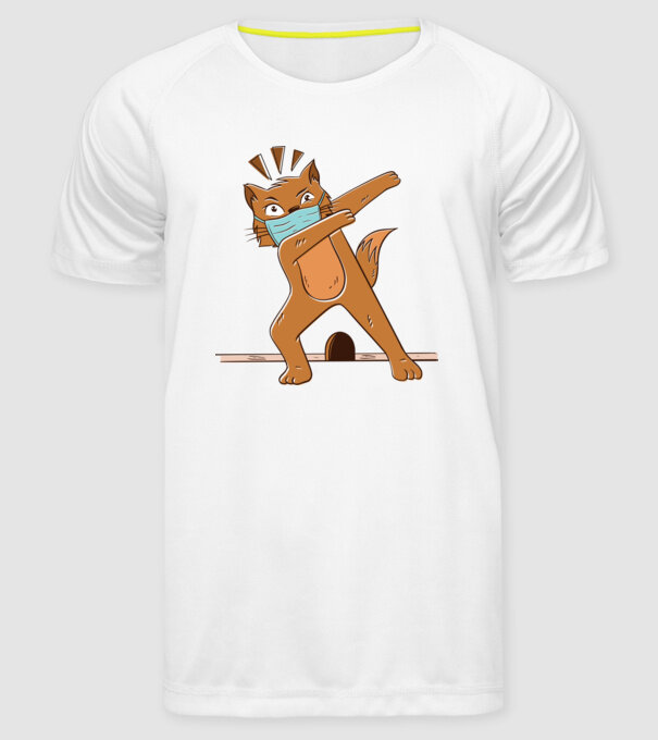 Mască Pisică Coronavirus model alb pe tricou