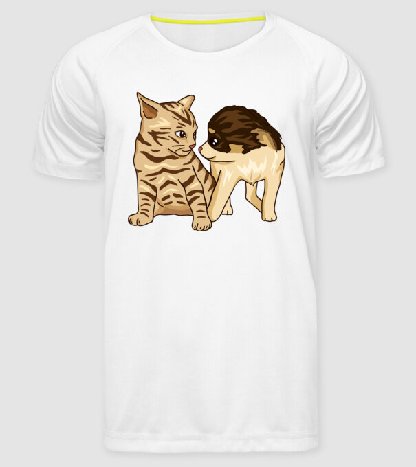 cuplu drăguț câine și pisică model alb pe tricou