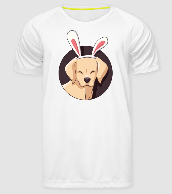Iepuraș Labrador pentru Paște model alb pe tricou