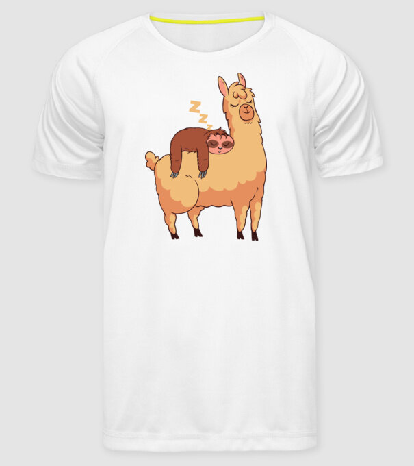 Leneș dormind pe Llama model alb pe tricou