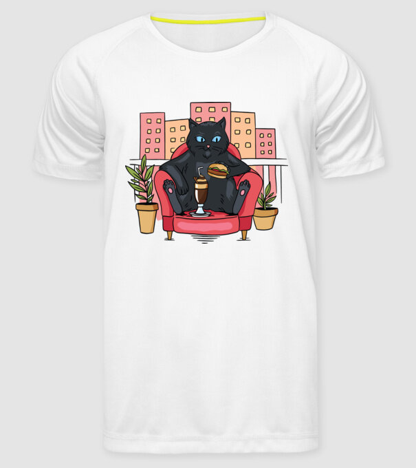 Pisică relaxându-se model alb pe tricou