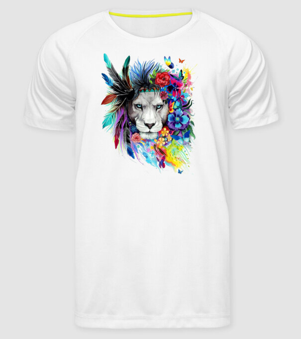 lion color jungle model alb pe tricou