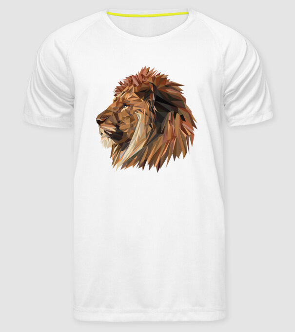 lion polygon model alb pe tricou