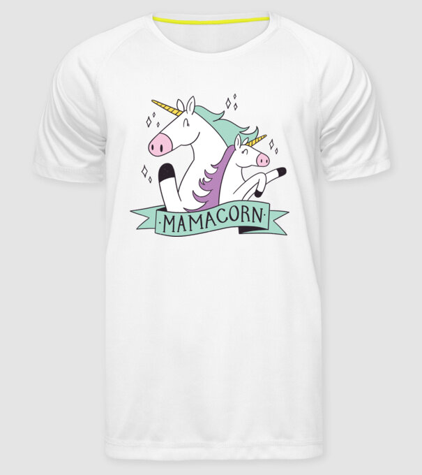 Mamacorn model alb pe tricou
