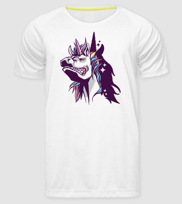 Unicorn supărat model alb pe tricou