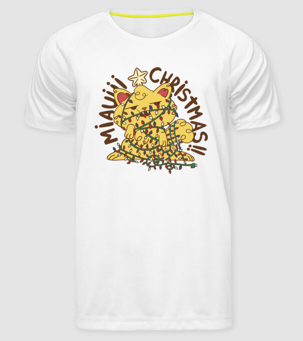 Miauiii Crăciun cu pisică model alb pe tricou